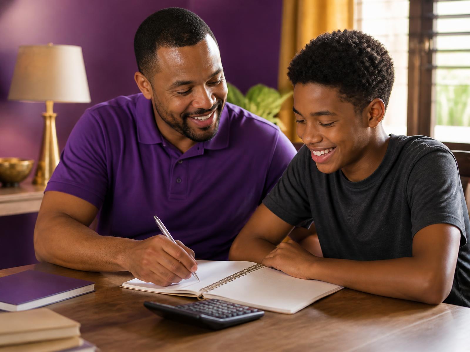 A tutor working through a notebook with a high school student